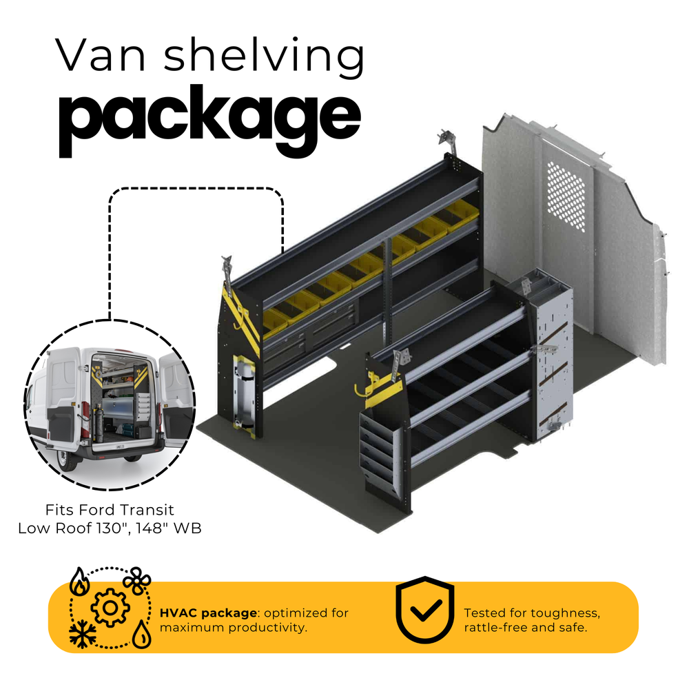 HVAC Van Shelving Package, Ford Transit Low Roof – FTL-12
