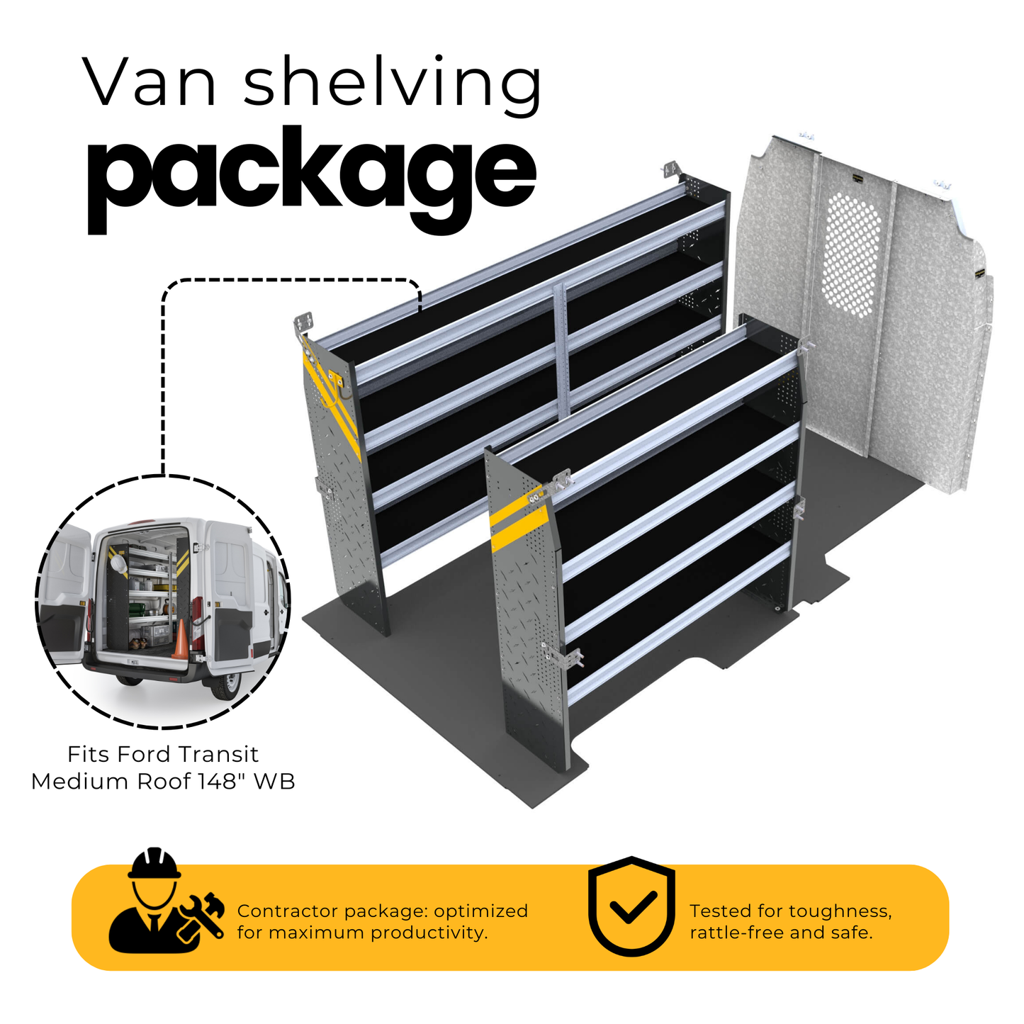 Contractor Van Shelving Package, Ford Transit Med Roof, 148” WB – FTM-10