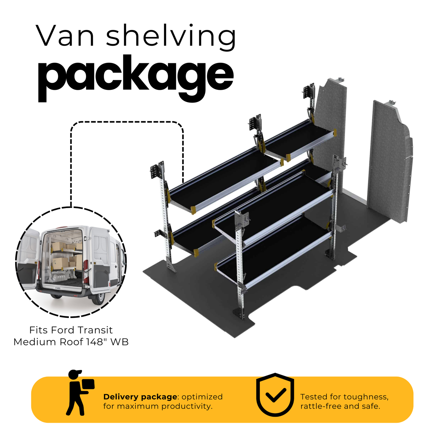Delivery Van Shelving Package, Ford Transit Med Roof, 148” WB – FTM-19