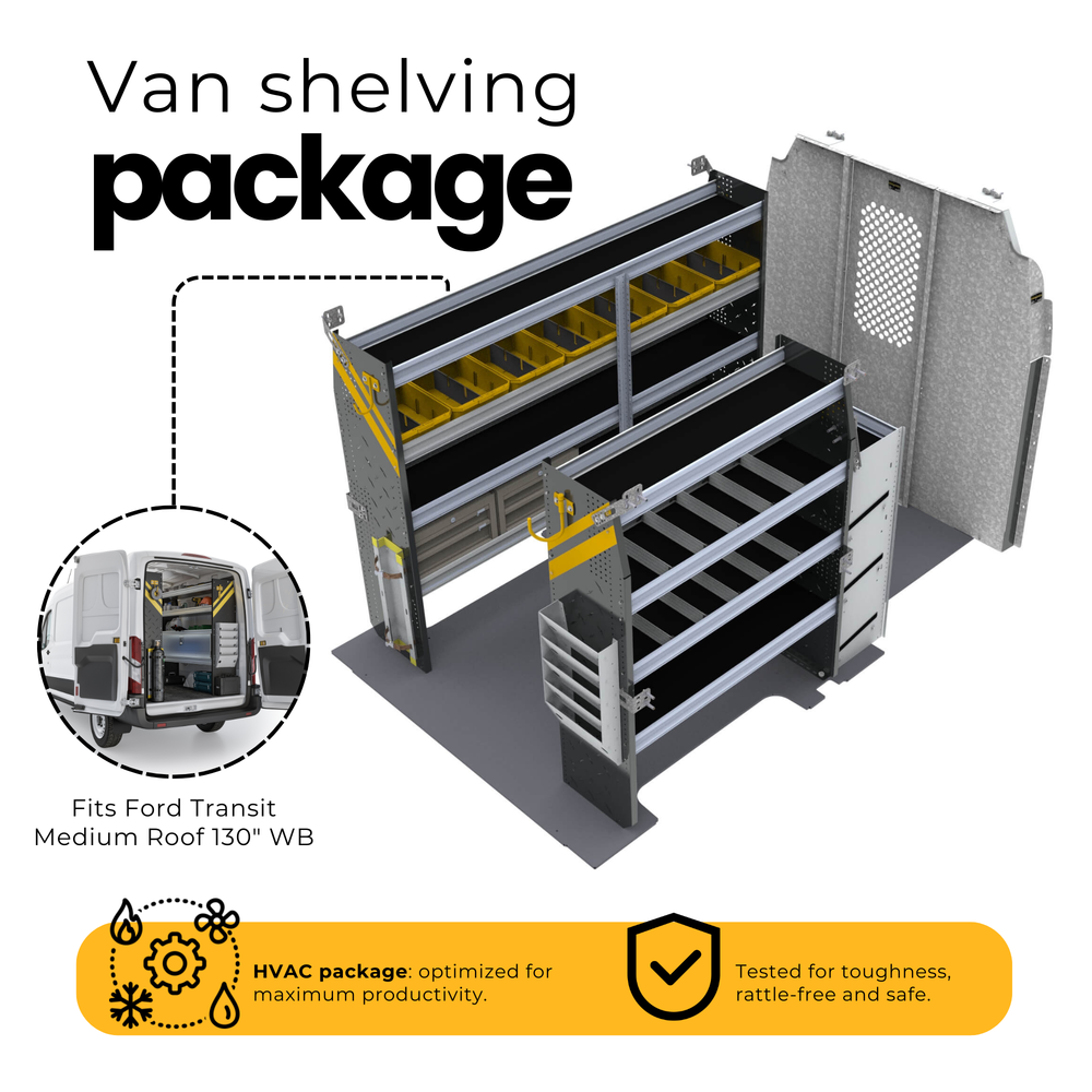 HVAC Van Shelving Package, Ford Transit Med Roof, 130” WB – FTR-12