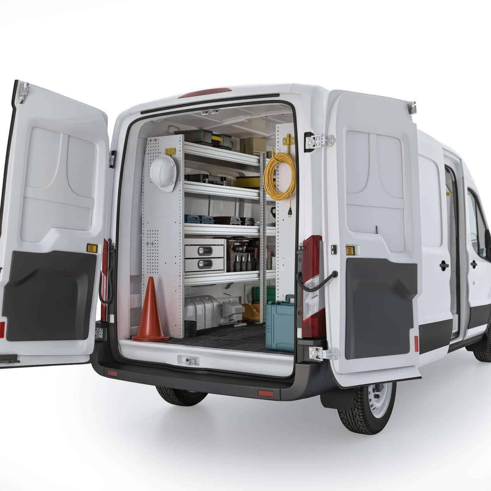 
                      
                        Aluminum Van Shelving Package, Ford Transit Med Roof, 148” WB – FTM-27
                      
                    
