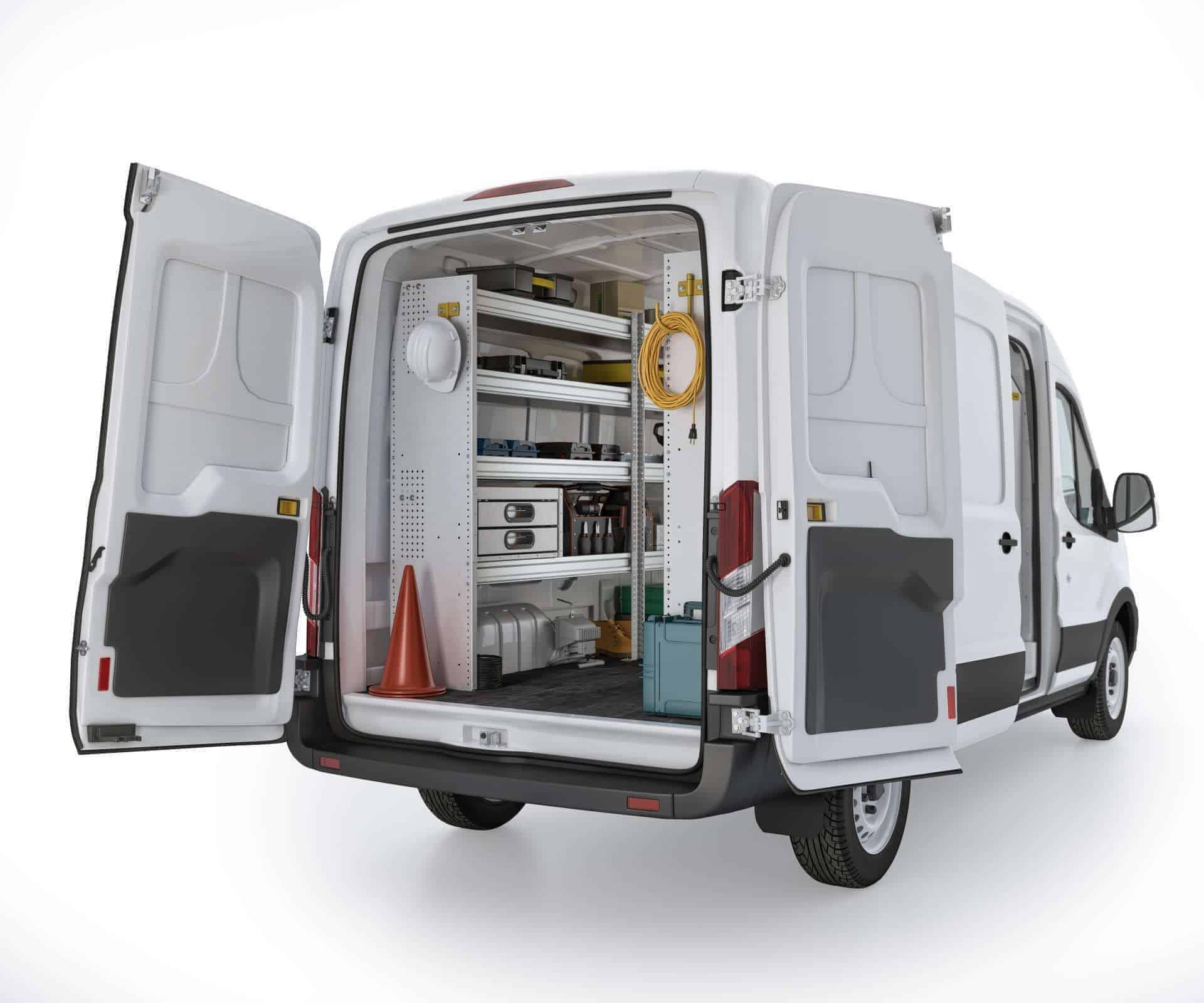 Aluminum Van Shelving Package, Ford Transit Med Roof, 148” WB – FTM-27