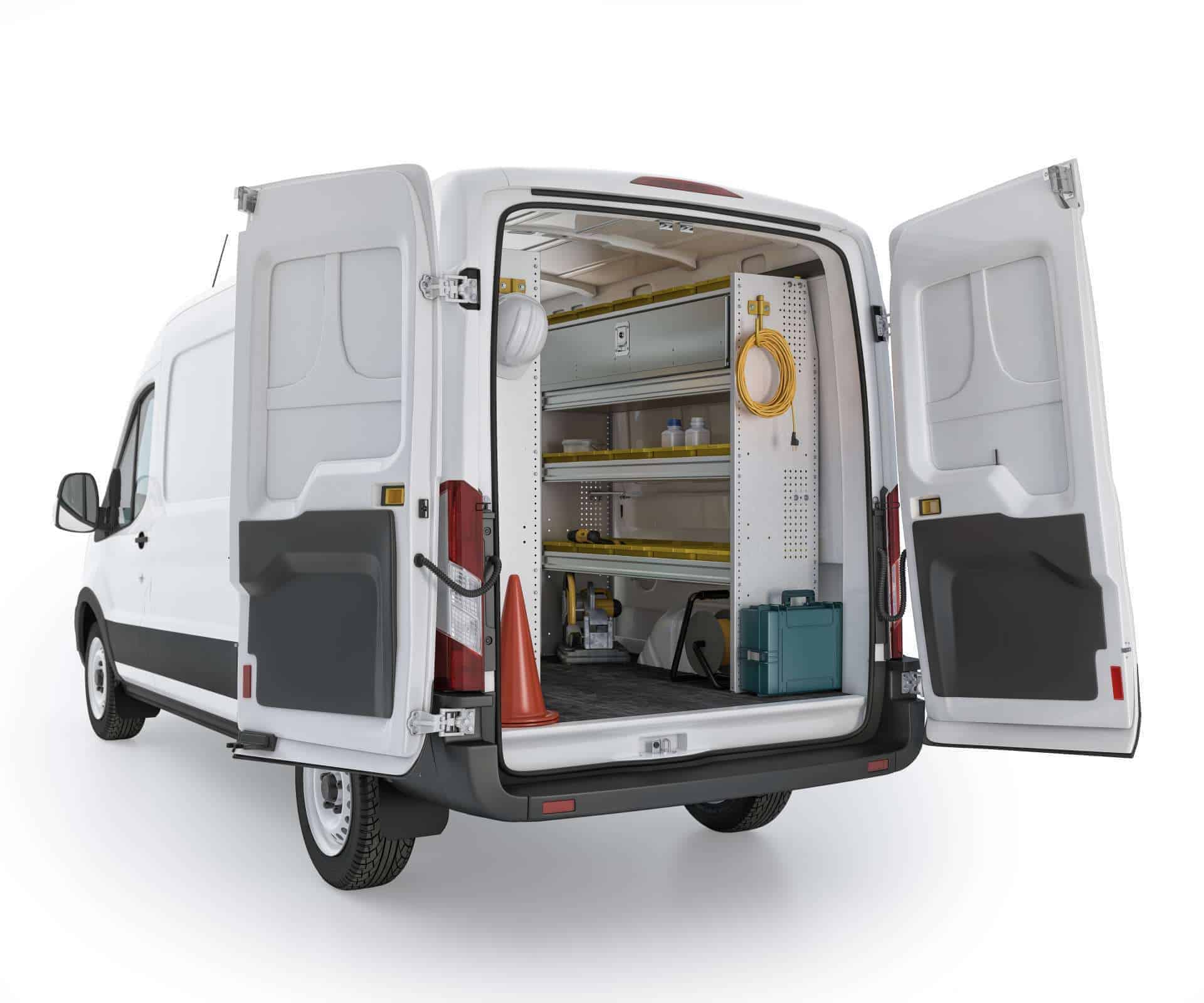 Aluminum Van Shelving Package, Ford Transit Med Roof, 148” WB – FTM-27