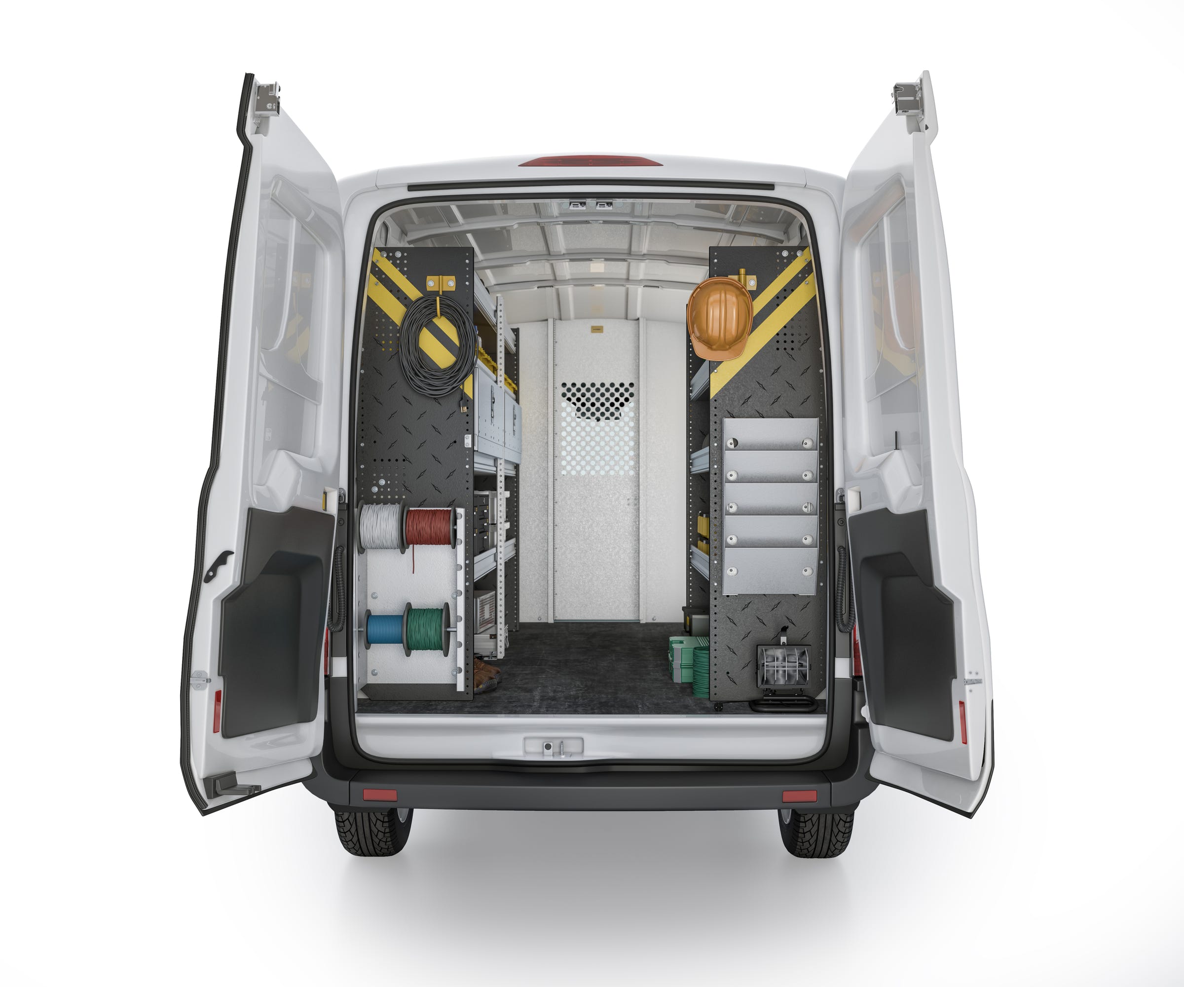 Electrician Van Shelving Package, Ford Transit Med Roof, 130” WB – FTR-11