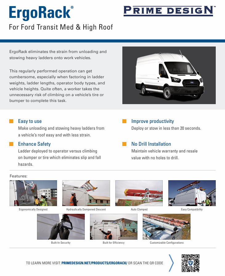 Prime Design ErgoRack Base - Rotation Rack, Mid & High Roof Ford Transit, 72 IN Crossbars - BR-FT-72-M