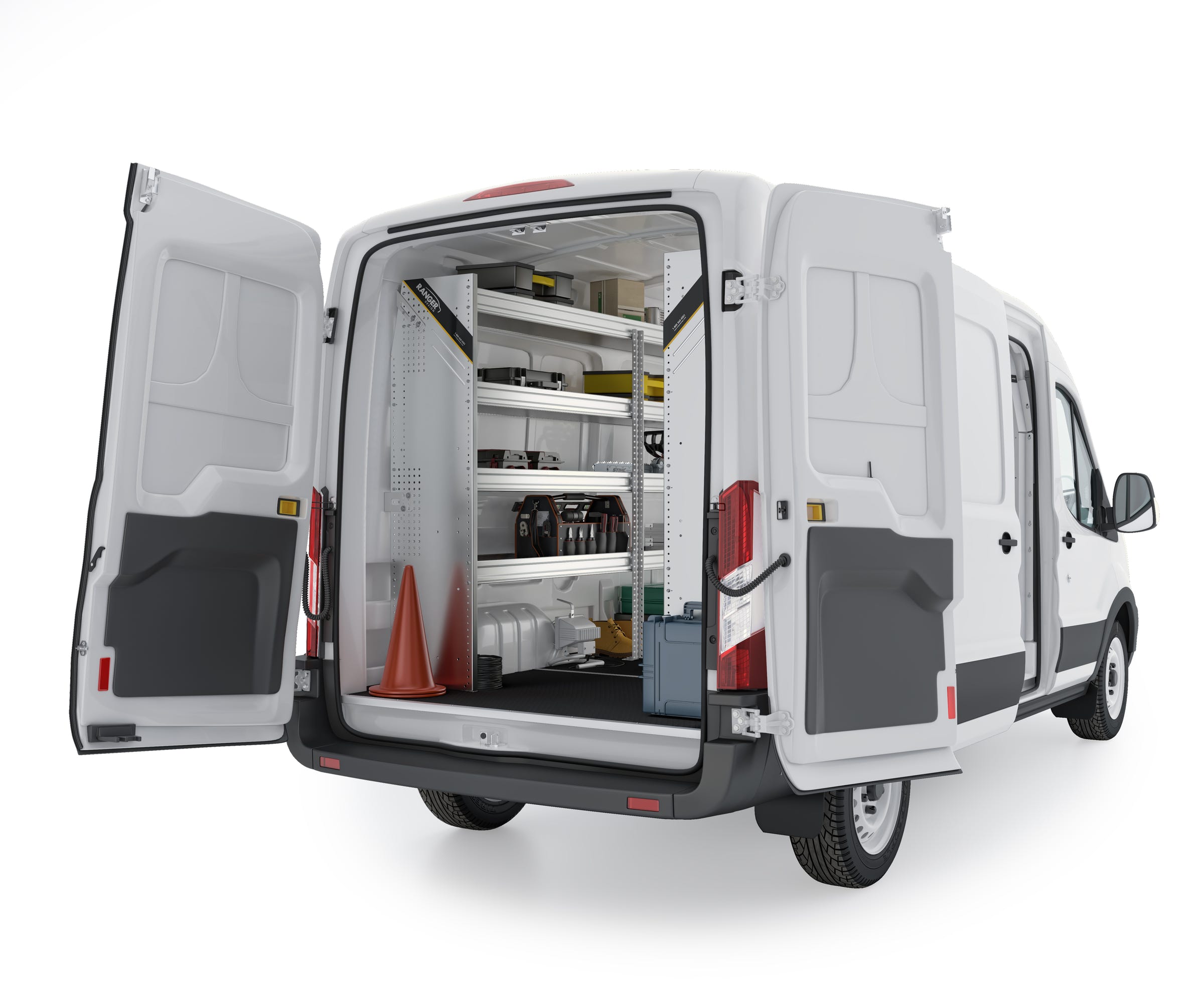 Aluminum Van Shelving Package, Ford Transit High Roof, 148", 148" Ext. WB – FTH-27