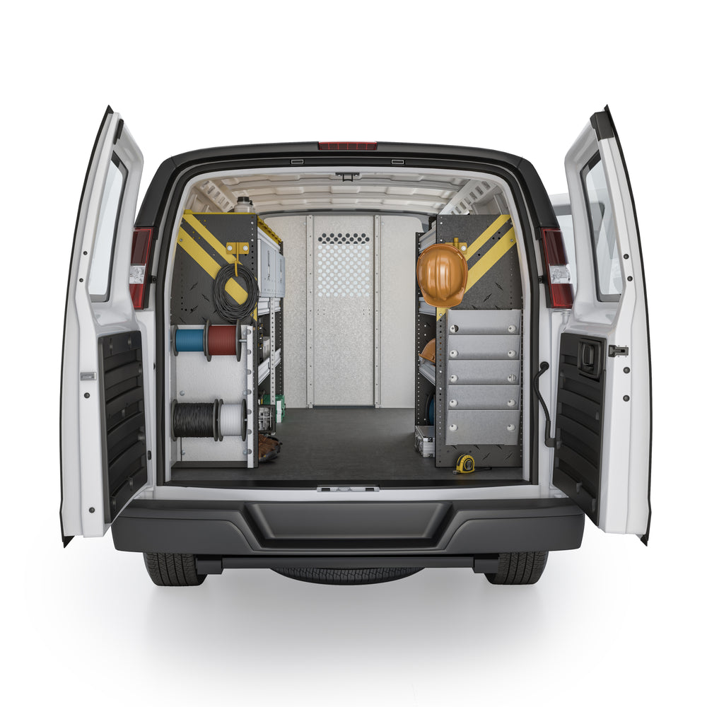 
                      
                        Electrician Van Shelving Package, Chevrolet Express, 155” WB – GSL-11
                      
                    