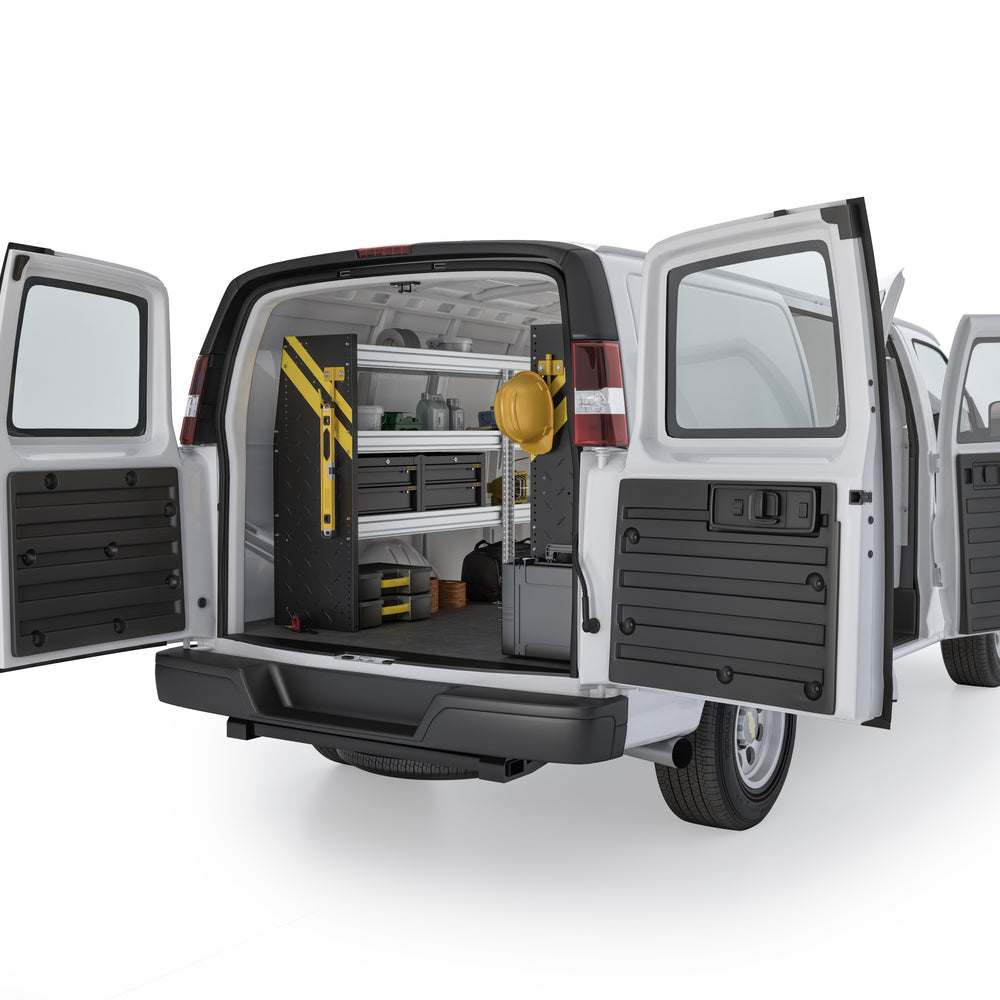 
                      
                        Mobile Service & Plumbing Van Shelving Package, Chevrolet Express, 155” WB – GSL-16
                      
                    