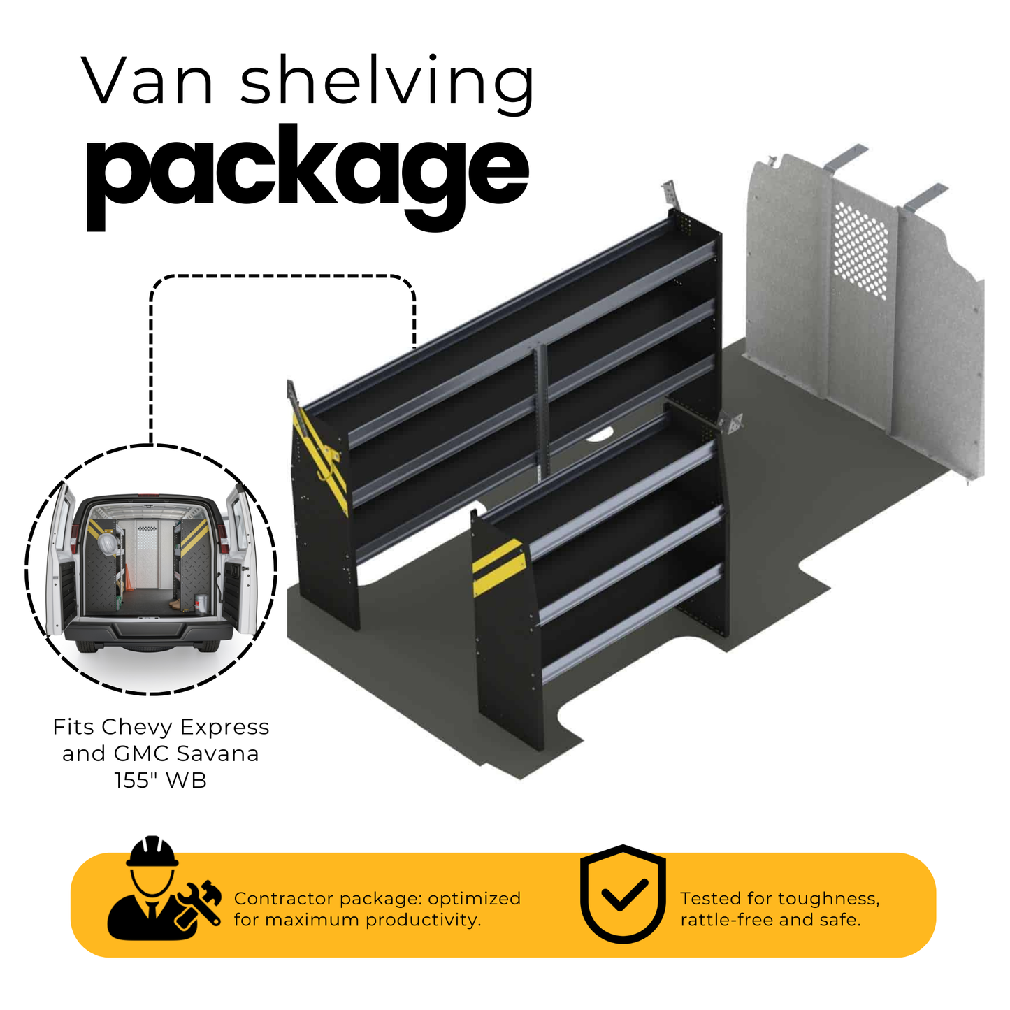 Contractor Van Shelving Package, Chevrolet Express, 155” WB – GSL-10