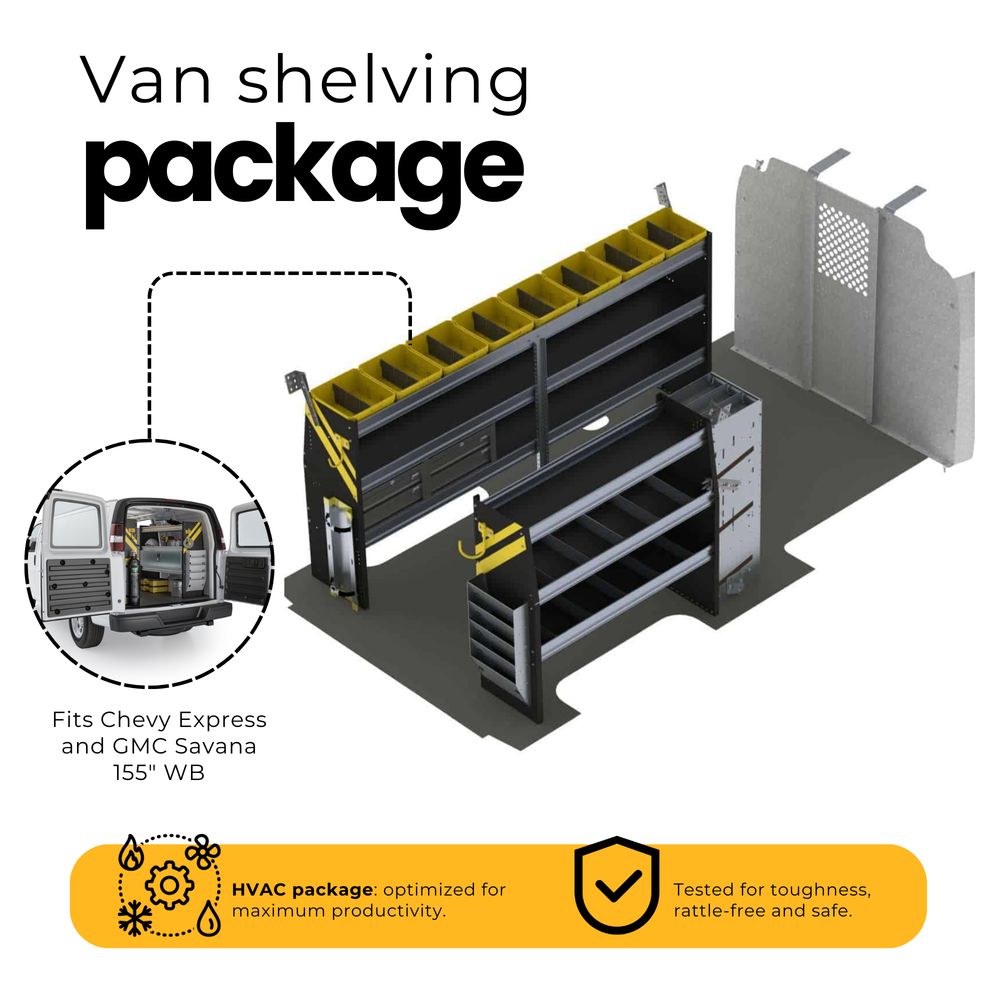 HVAC Van Shelving Package, Chevrolet Express, 155” WB – GSL-12