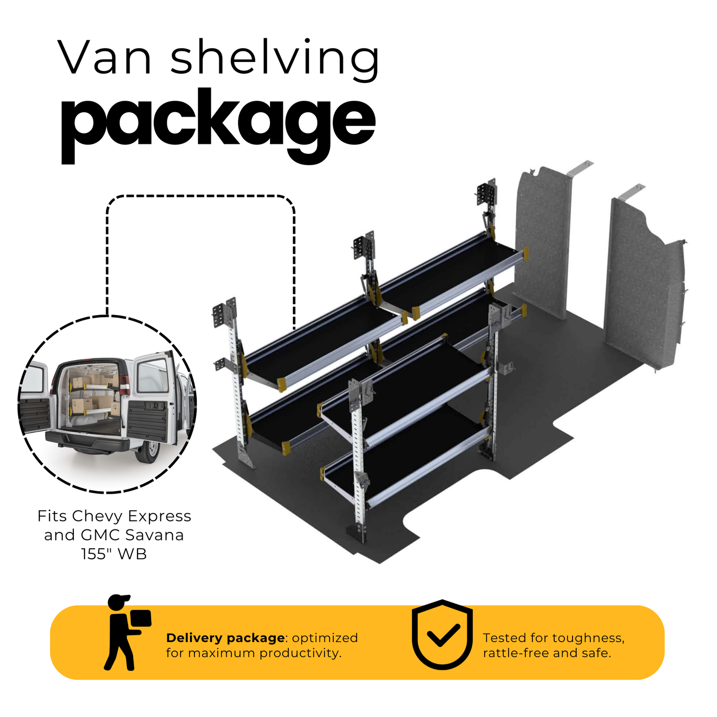 Delivery Van Shelving Package, Chevrolet Express, 155” WB – GSL-19