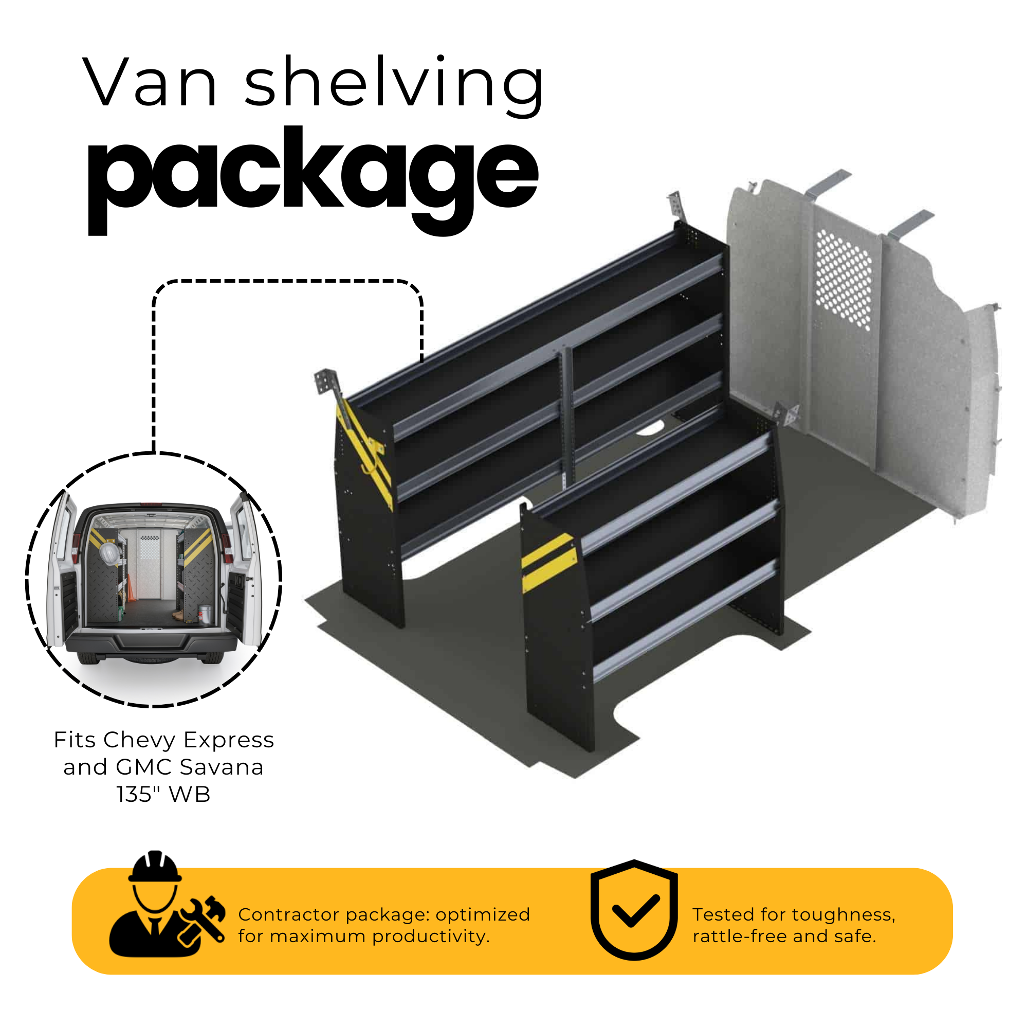 Contractor Van Shelving Package, Chevrolet Express, 135” WB – GSR-10