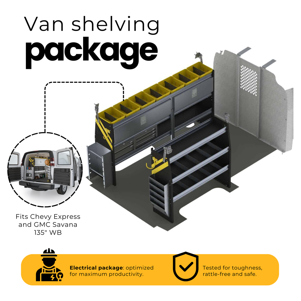 Electrician Van Shelving Package, Chevrolet Express, 135” WB – GSR-11