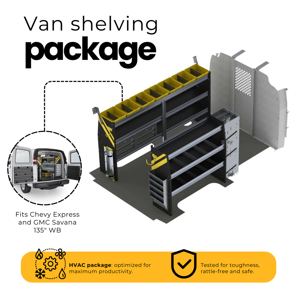 HVAC Van Shelving Package, Chevrolet Express, 135” WB – GSR-12