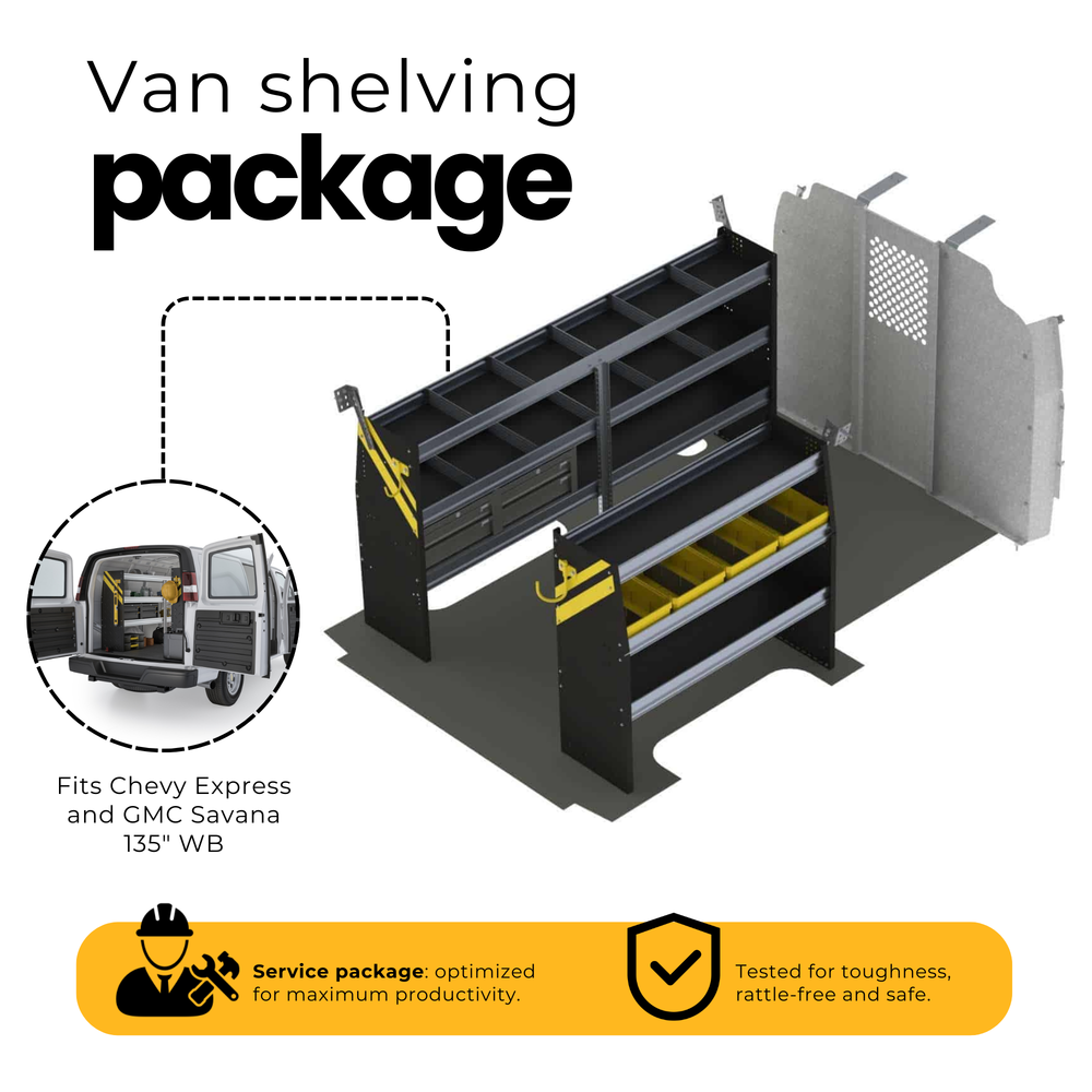 Mobile Service & Plumbing Van Shelving Package, Chevrolet Express, 135” WB – GSR-16