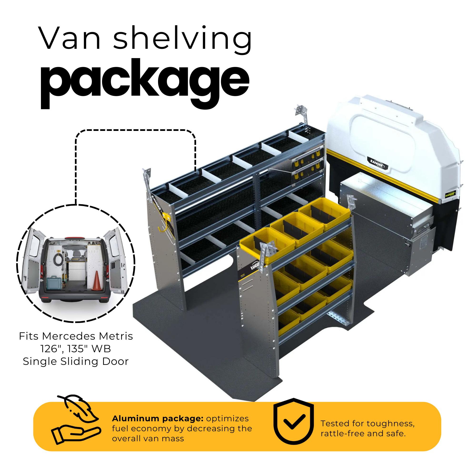 Aluminum Van Shelving Package, Mercedes Metris All WB – MML-27