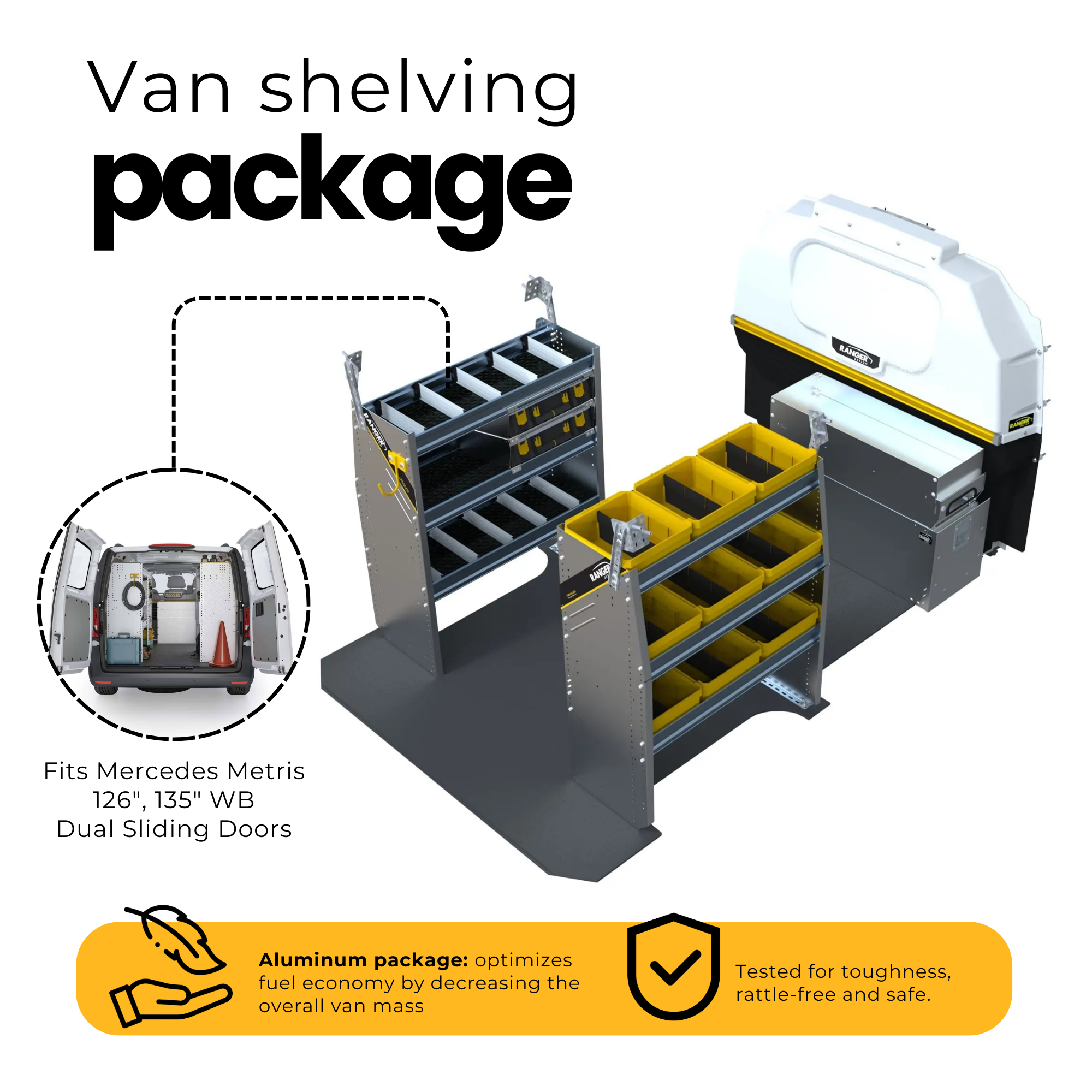 Aluminum Van Shelving Package, Mercedes Metris All WB – MMR-27