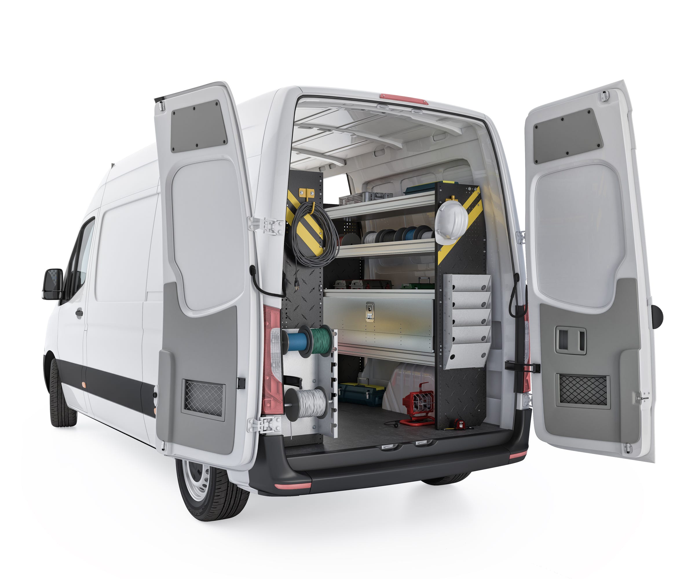 Electrician Van Shelving Package, Mercedes Sprinter, 144” WB – DLS-11
