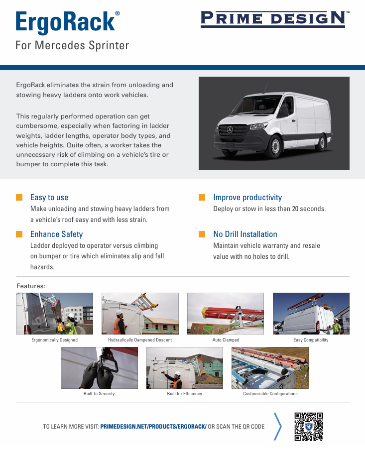 Prime Design ErgoRack Base- Rotation Rack, Mercedes Sprinter without factory installed roof channel, 72 IN Crossbars - BR-SP-72-M