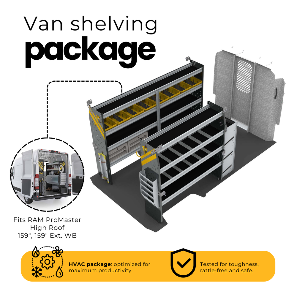 HVAC Van Shelving Package, RAM ProMaster, 159” WB – RPL-12