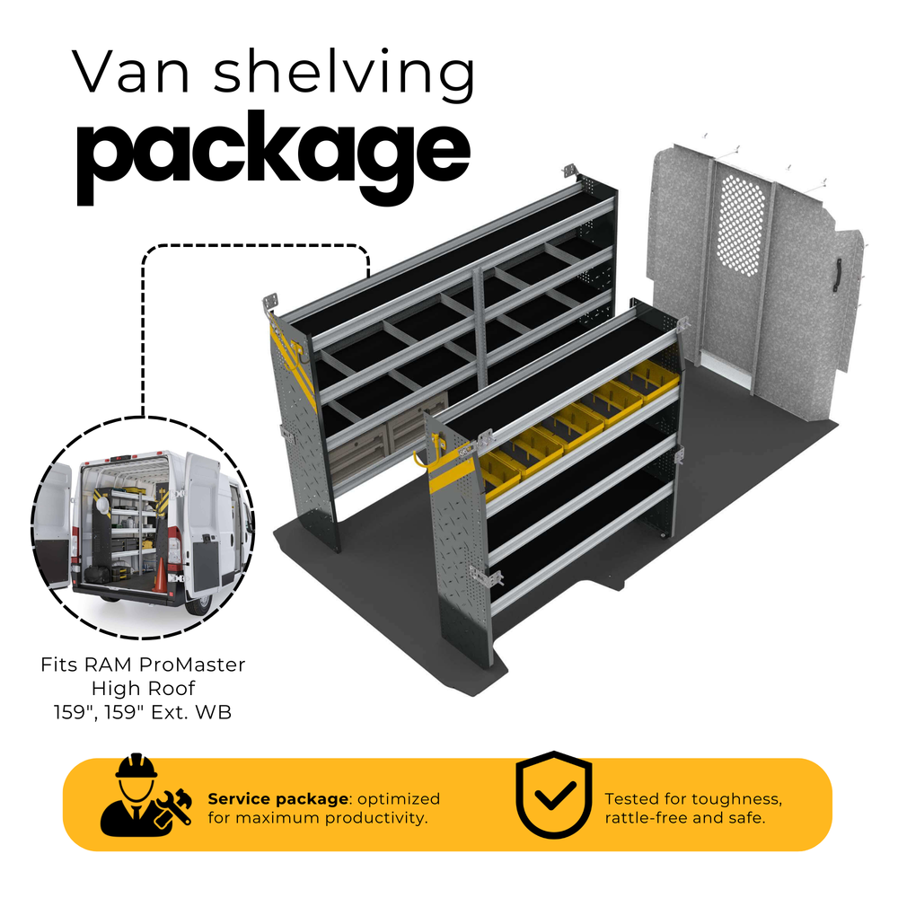Mobile Service & Plumbing Van Shelving Package, RAM ProMaster, 159” WB – RPL-16