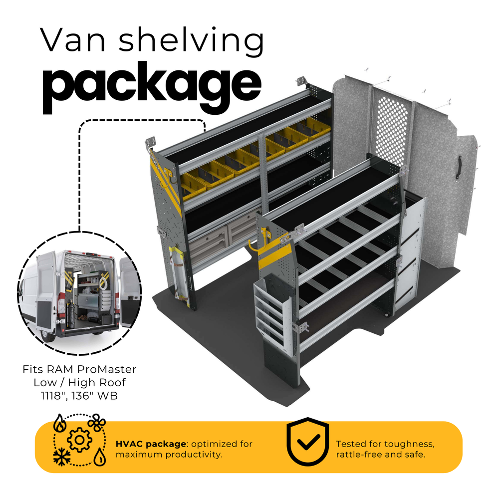 HVAC Van Shelving Package, RAM ProMaster, 118” / 136” WB – RPS-12