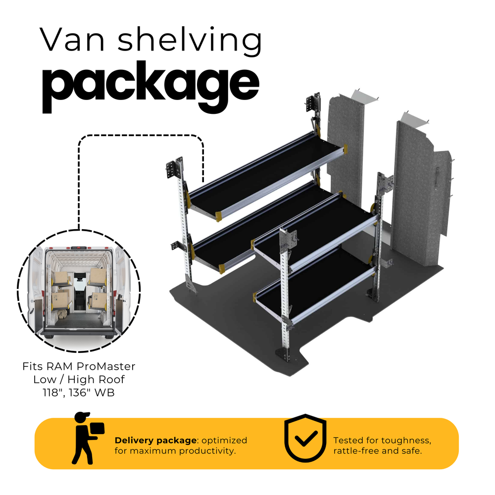 Delivery Van Shelving Package, RAM ProMaster, 118” / 136” WB – RPS-19