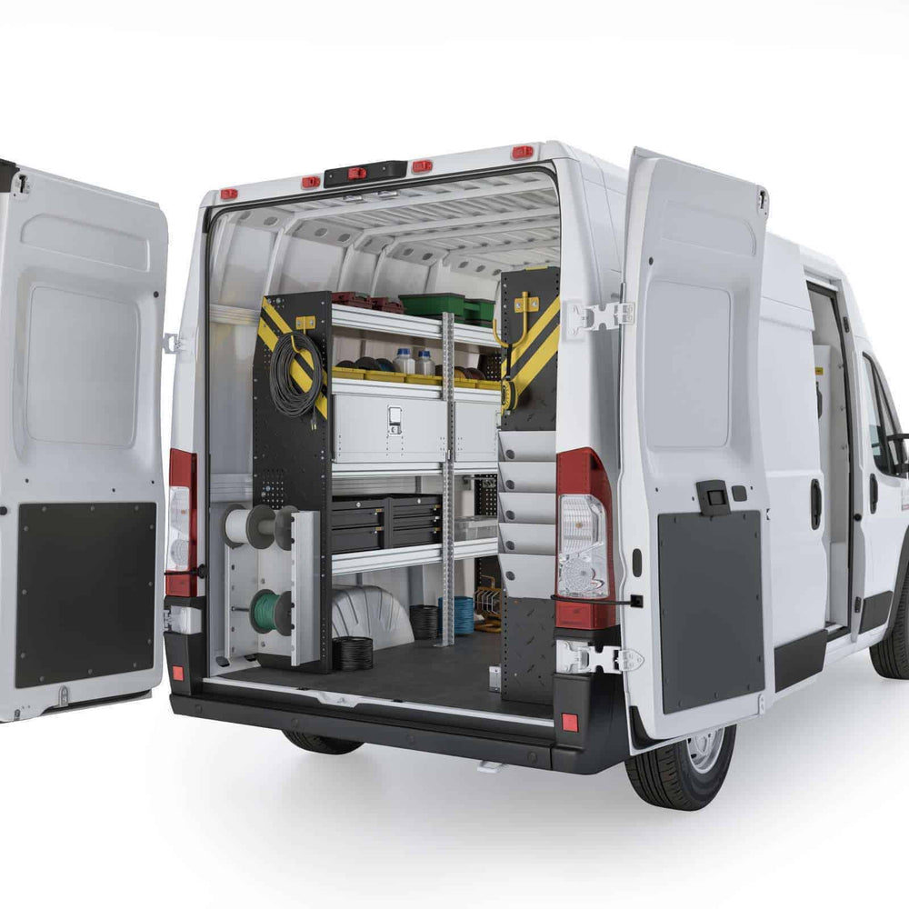 
                      
                        Electrician Van Shelving Package, RAM ProMaster, 118″ / 136″ WB – RPS-11
                      
                    