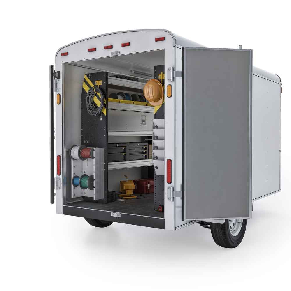 
                      
                        Electrician Van Shelving Package, 10′ Box Truck/Enclosed Trailer – BTS-11
                      
                    
