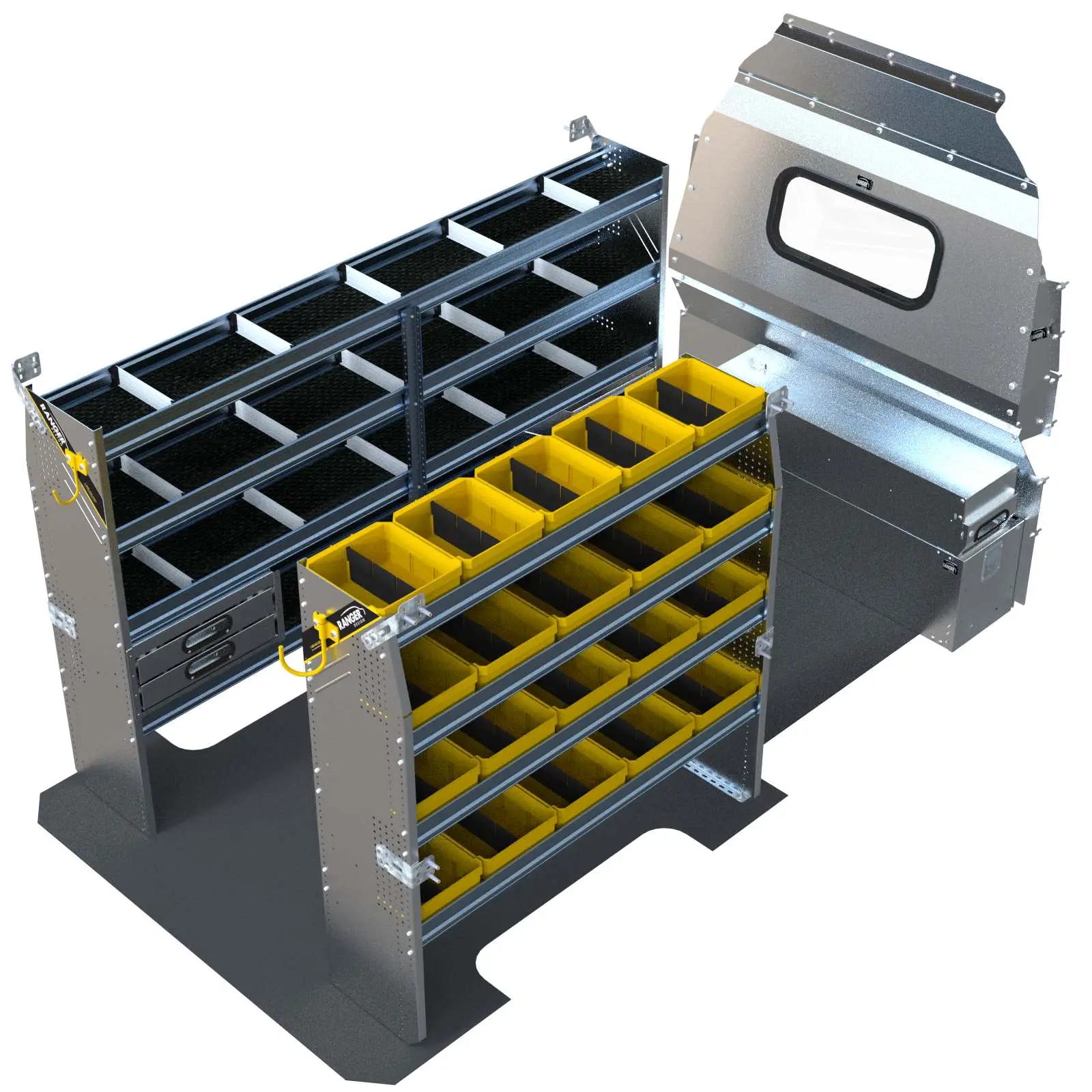 Aluminum Van Shelving Package, Mercedes Sprinter High Roof, 144” WB – DHS-27