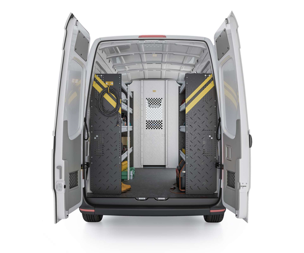 Swing Door Van Partition with Perforated Window, Steel, Sprinter High Roof – C30-DH