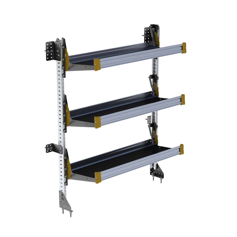 Fold-Away Cargo Van Foldable Shelving System, 3 Levels, 65″h x 48″w – F5-RA48-3
