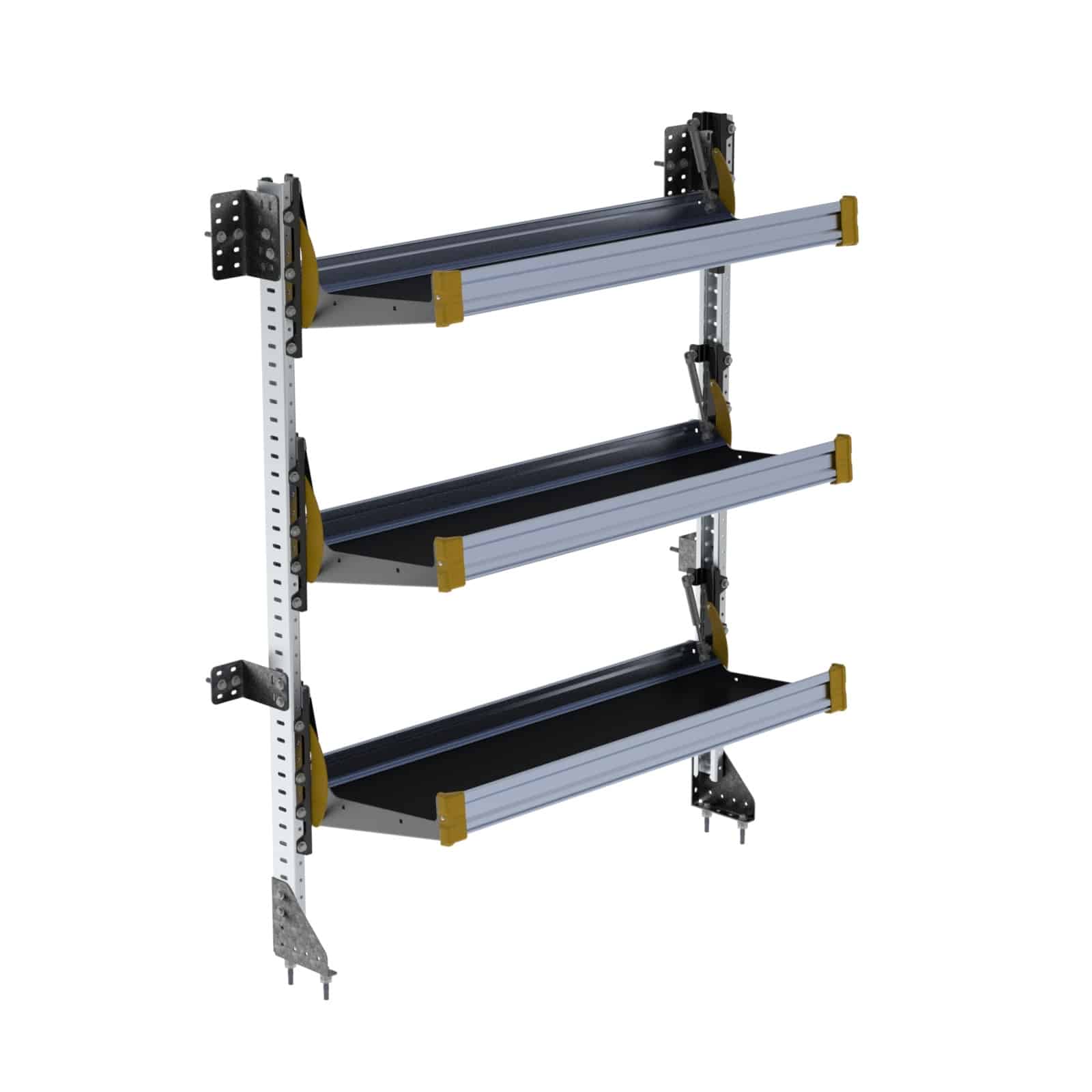 Fold-Away Cargo Van Foldable Shelving System, 3 Levels, 65″h x 48″w – F5-RA48-3